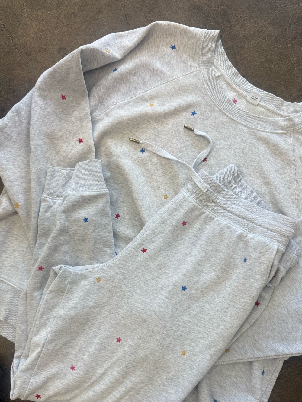 Old Naby Light Gray Star-Print Pajama Set - Cozy Sweatshirt & Joggers